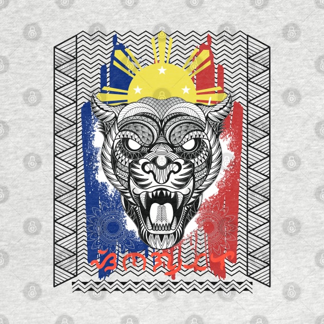 Philippine Flag Tribal line Art Tiger / Baybayin word Sinagtala (Starlight) by Pirma Pinas